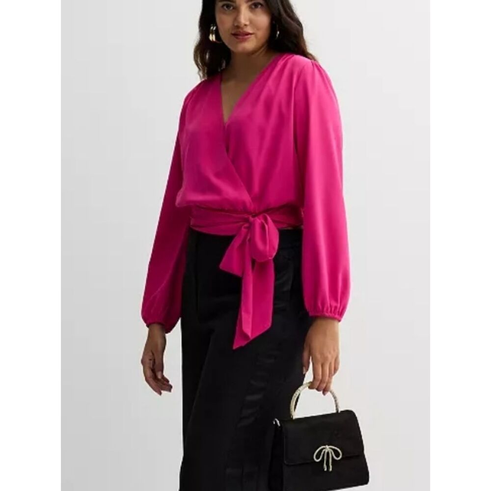 Fuchsia Wrap Blouse with Tie-Waist Detail